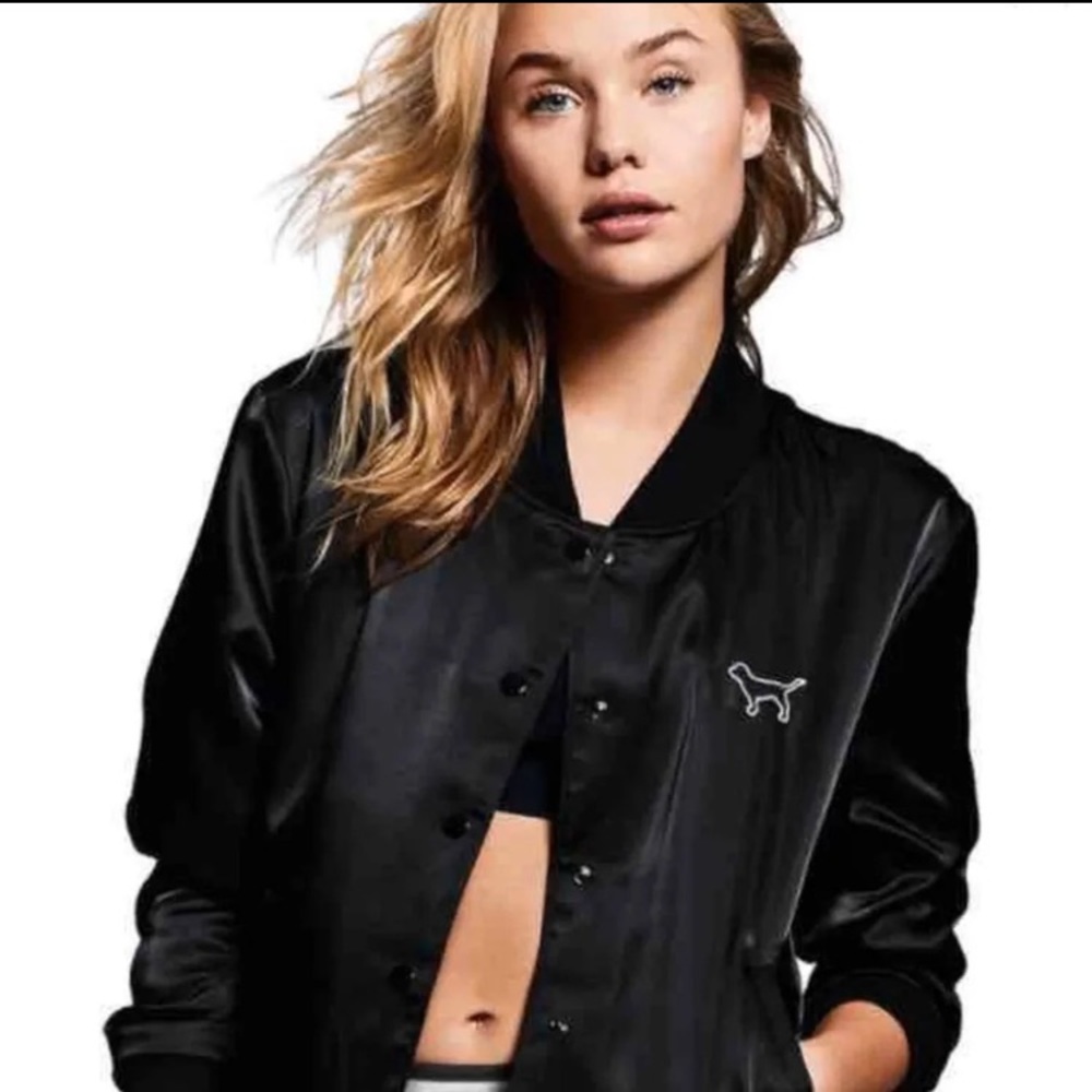 VS PINK Satin Black Bomber Jacket